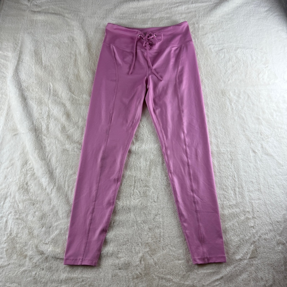 Year Of Ours Lace Up High Waist Leggings Pink‎ Tie Front Workout Pant Women's M - Picture 2 of 7
